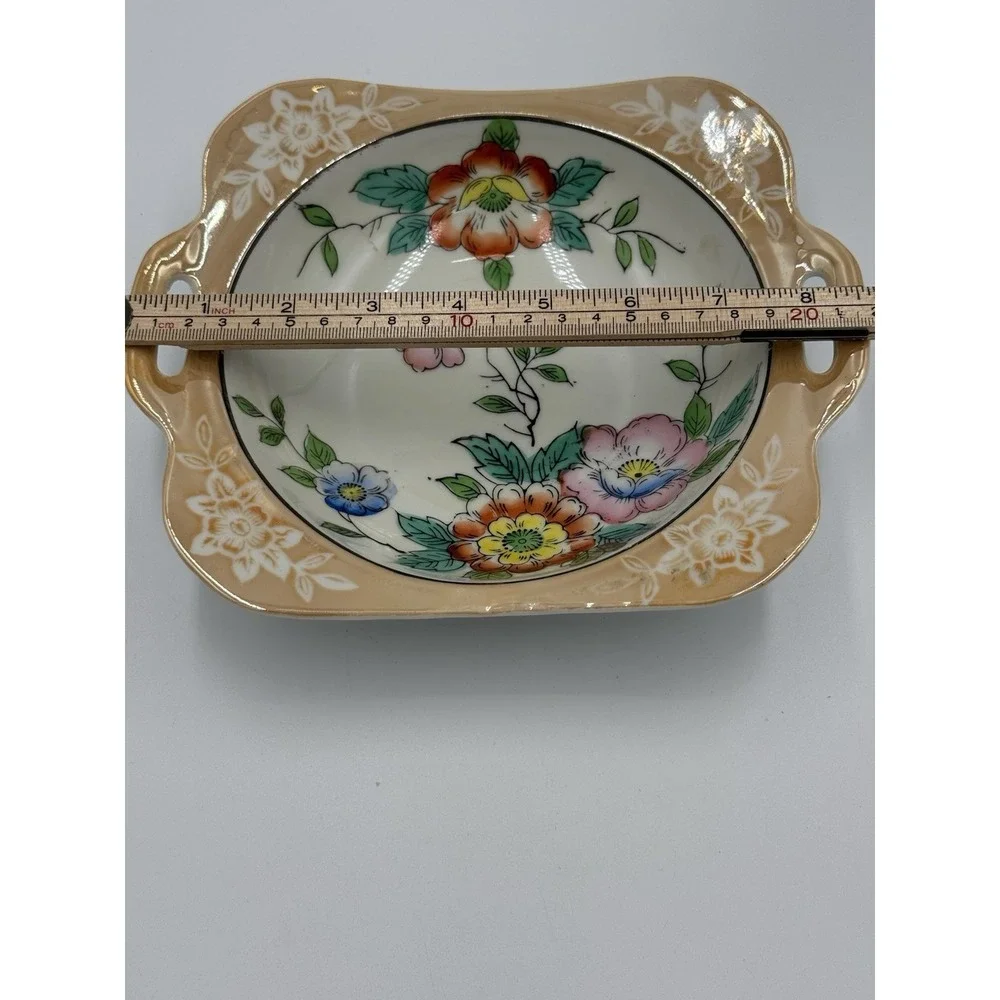Vintage‎ Hand Painted Flowered Peach Lusterware Bowl Dish Made Japan 7.5